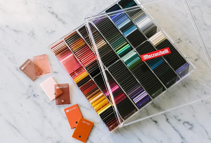 Acetate color swatches arranged in a sample board