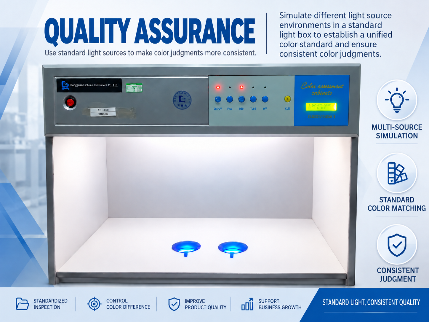 Standard light box used to simulate different light sources for color assessment