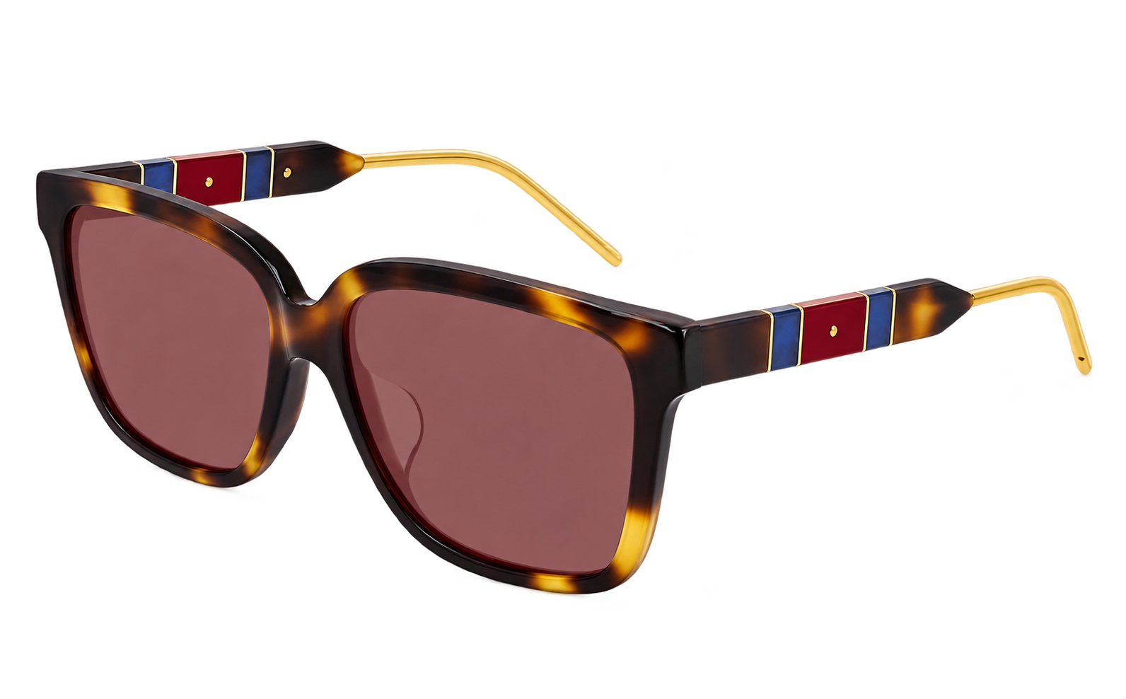 Tortoiseshell custom sunglasses with colored temple details