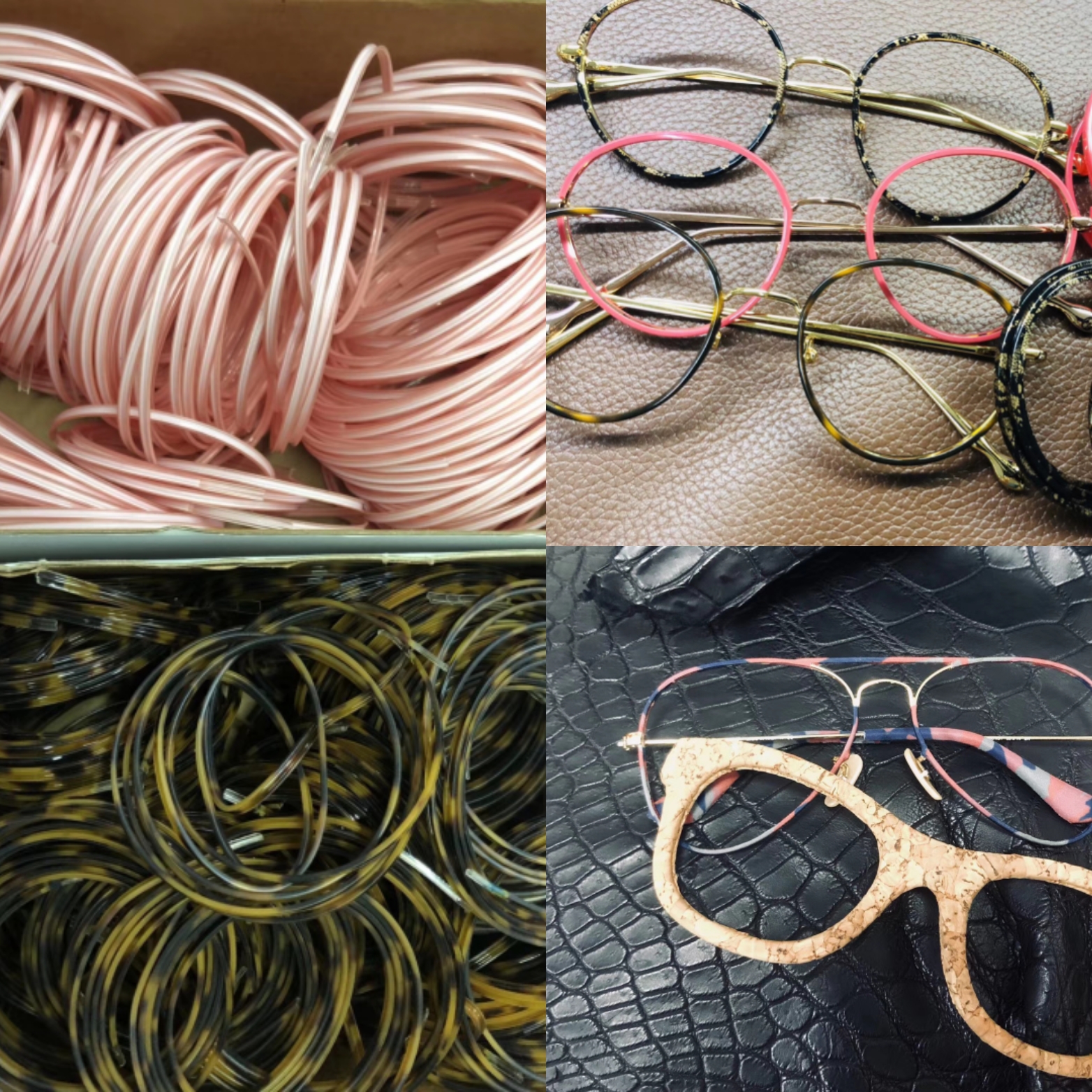 Acetate strips and finished Windsor rim metal eyewire frames in different colors